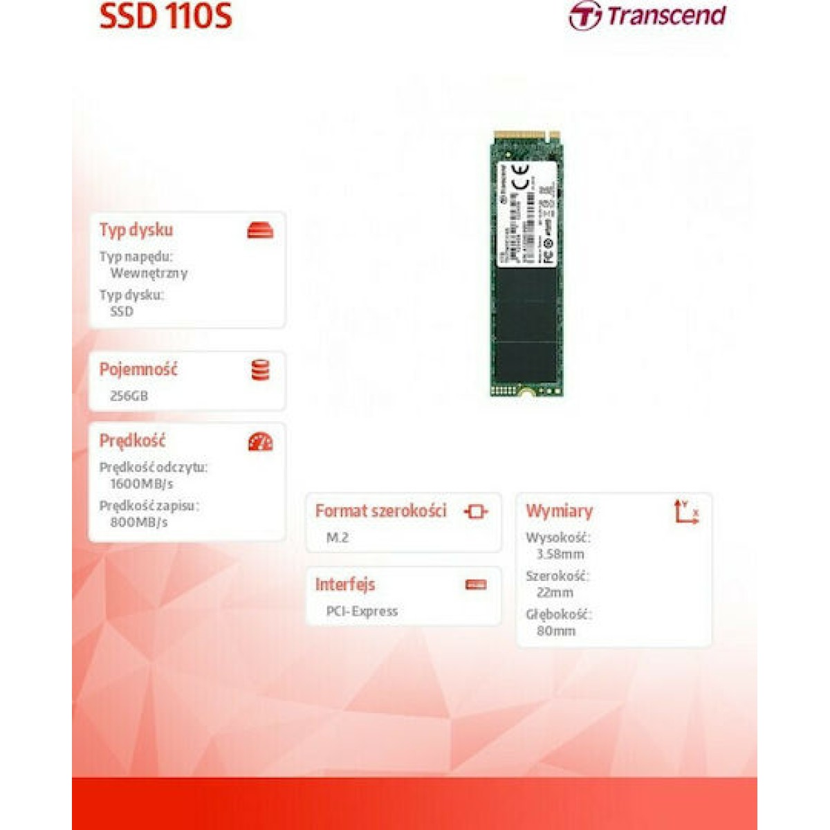 Transcend 110S SSD 256GB M.2 NVMe PCI Express 3.0 TS256GMTE110S