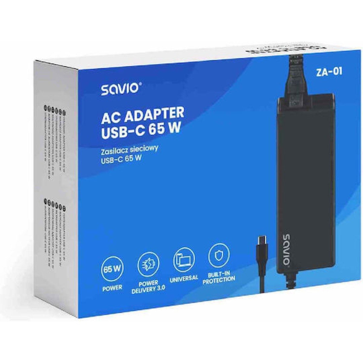 Savio USB-C Universal Φορτιστής Laptop 65W 20V 3A με Αποσπώμενο Καλώδιο Τροφοδοσίας