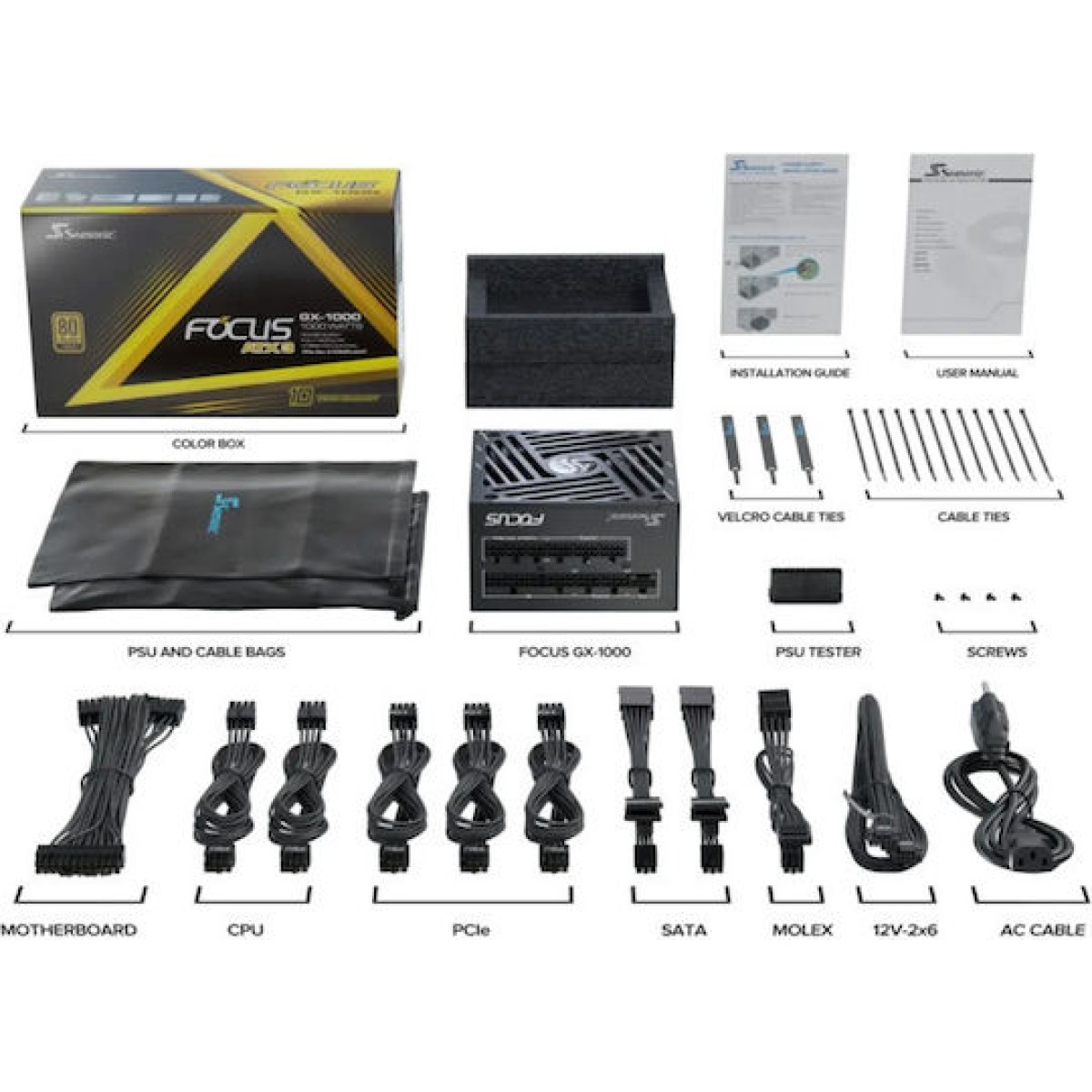 Seasonic Focus GX ATX3.1 2024 1000W Μαύρο Τροφοδοτικό Υπολογιστή Full Modular 80 Plus Gold