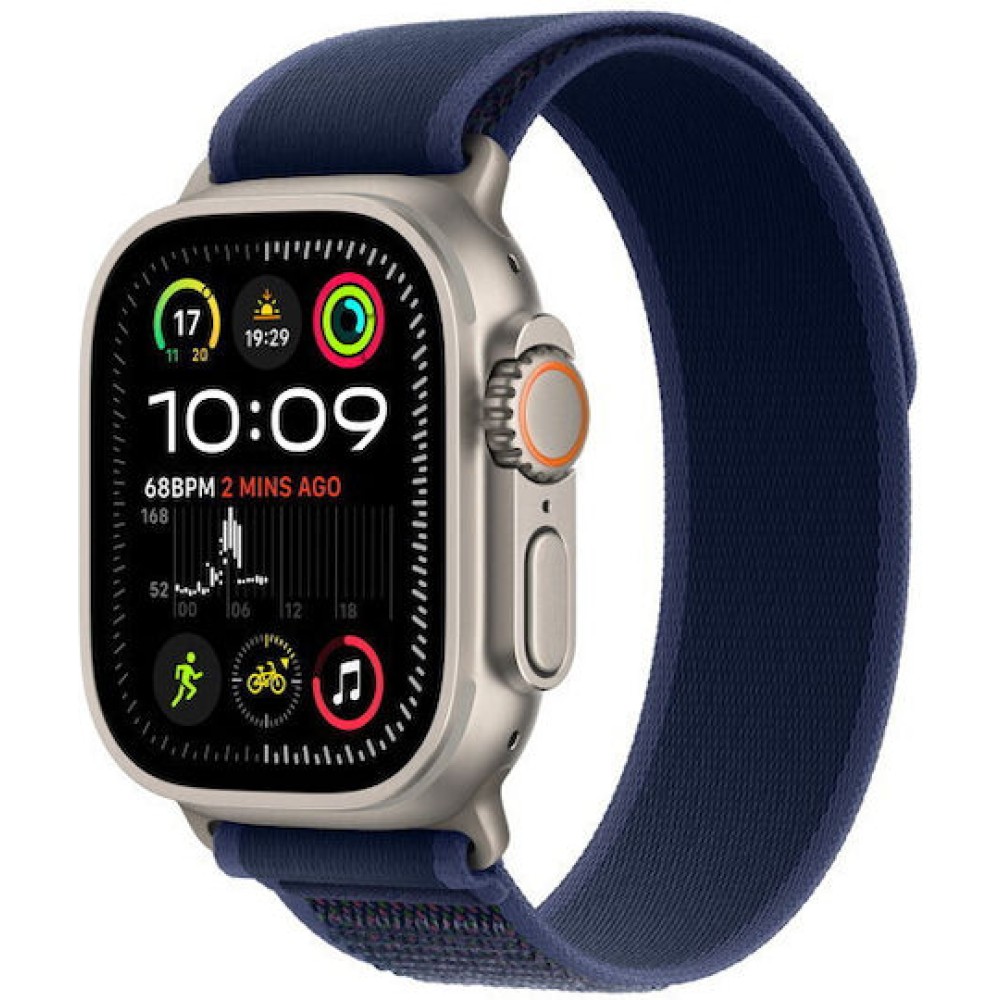 Apple Watch Ultra 2 2024 Titanium 49mm Αδιάβροχο με eSIM και Παλμογράφο (Natural με Blue Trail Loop (S/M))