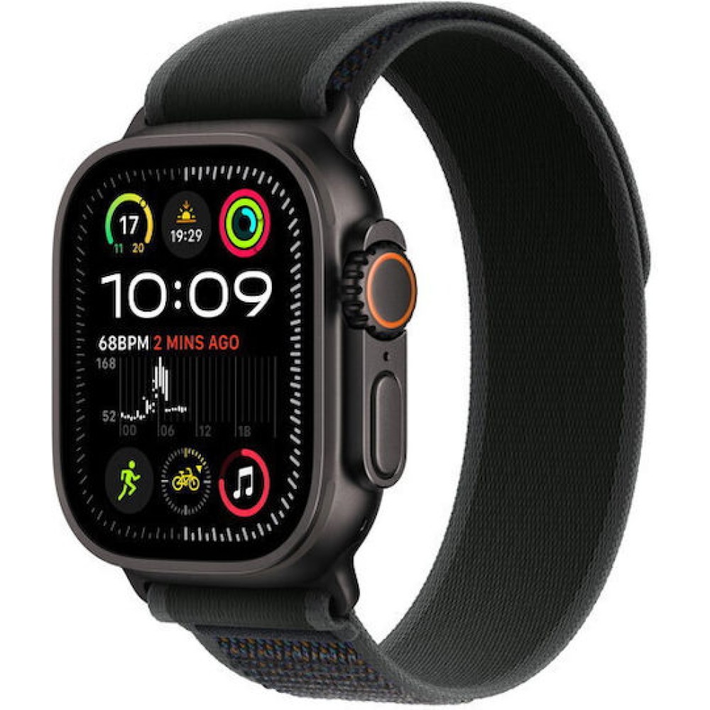 Apple Watch Ultra 2 2024 Titanium 49mm Αδιάβροχο με eSIM και Παλμογράφο (Black Titanium Case with Black Trail Loop - M/L)