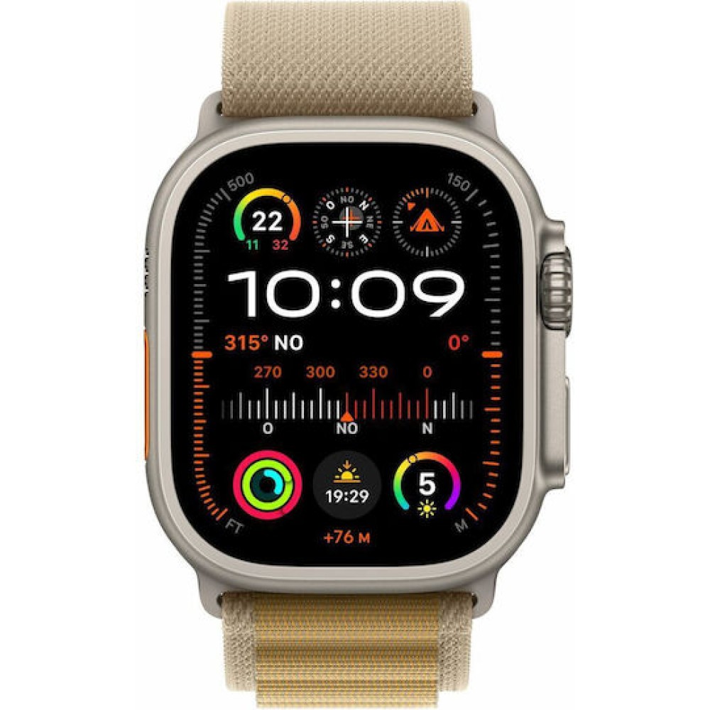 Apple Watch Ultra 2 2024 Titanium 49mm Αδιάβροχο με eSIM και Παλμογράφο (Natural με Tan Alpine Loop - Medium)