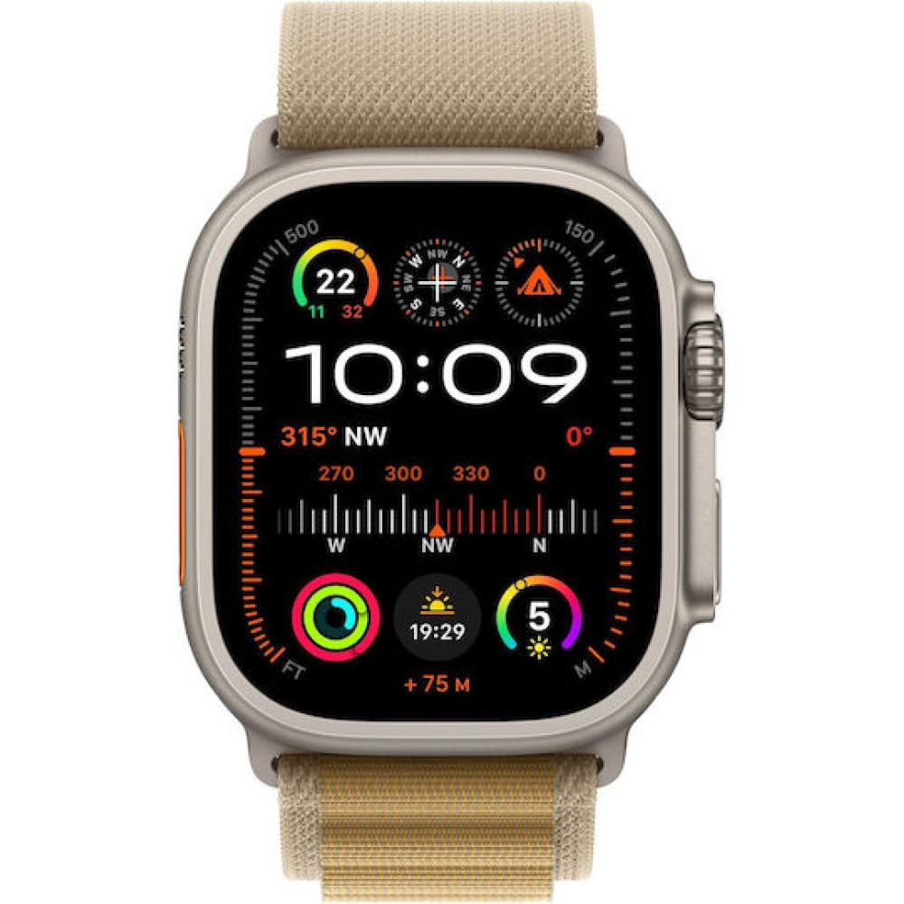 Apple Watch Ultra 2 2024 Titanium 49mm Αδιάβροχο με eSIM και Παλμογράφο (Natural με Tan Alpine Loop - Large)