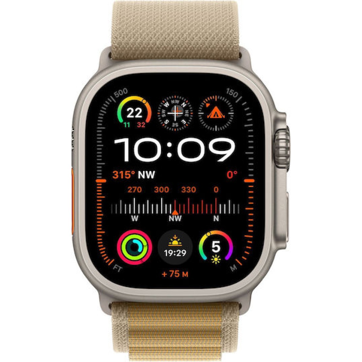 Apple Watch Ultra 2 2024 Titanium 49mm Αδιάβροχο με eSIM και Παλμογράφο (Natural με Tan Alpine Loop - Large)