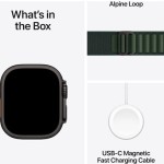 Apple Watch Ultra 2 2024 Titanium 49mm Αδιάβροχο με eSIM και Παλμογράφο (Black με Dark Green Alpine Loop - Large)