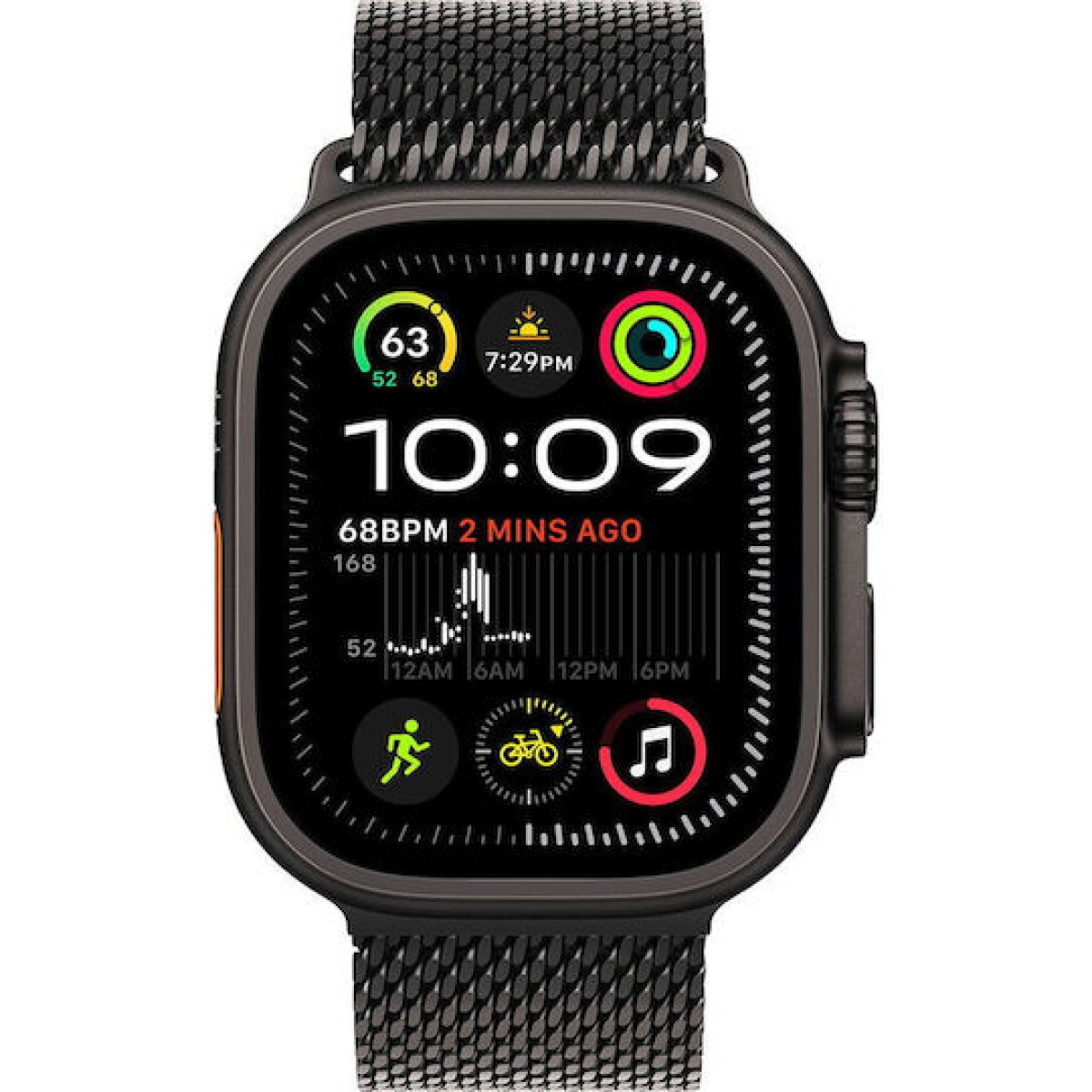 Apple Watch Ultra 2 2024 Titanium 49mm Αδιάβροχο με eSIM και Παλμογράφο (Black με Black Titanium Milanese Loop - Medium)