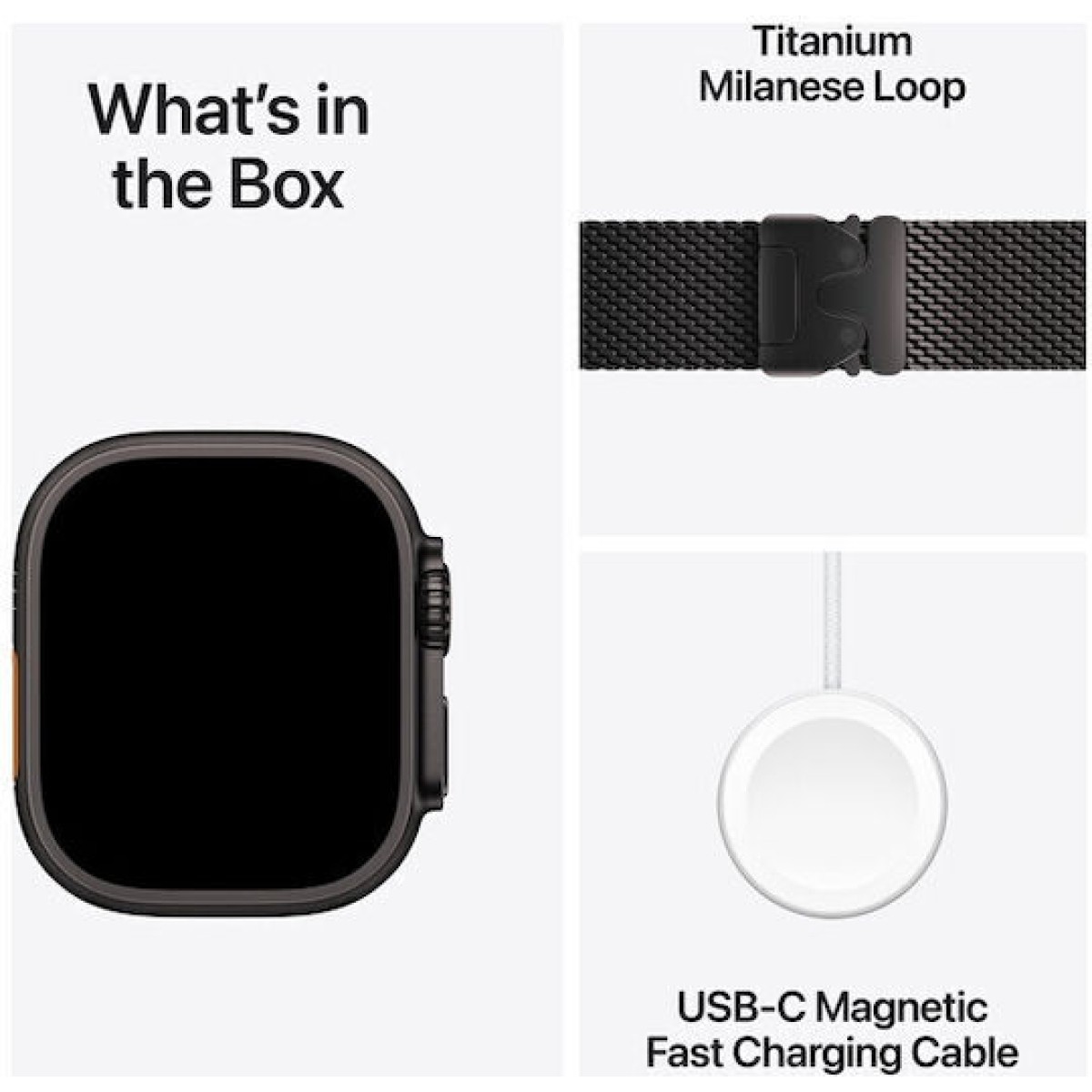Apple Watch Ultra 2 2024 Titanium 49mm Αδιάβροχο με eSIM και Παλμογράφο (Black με Black Titanium Milanese Loop - Large)