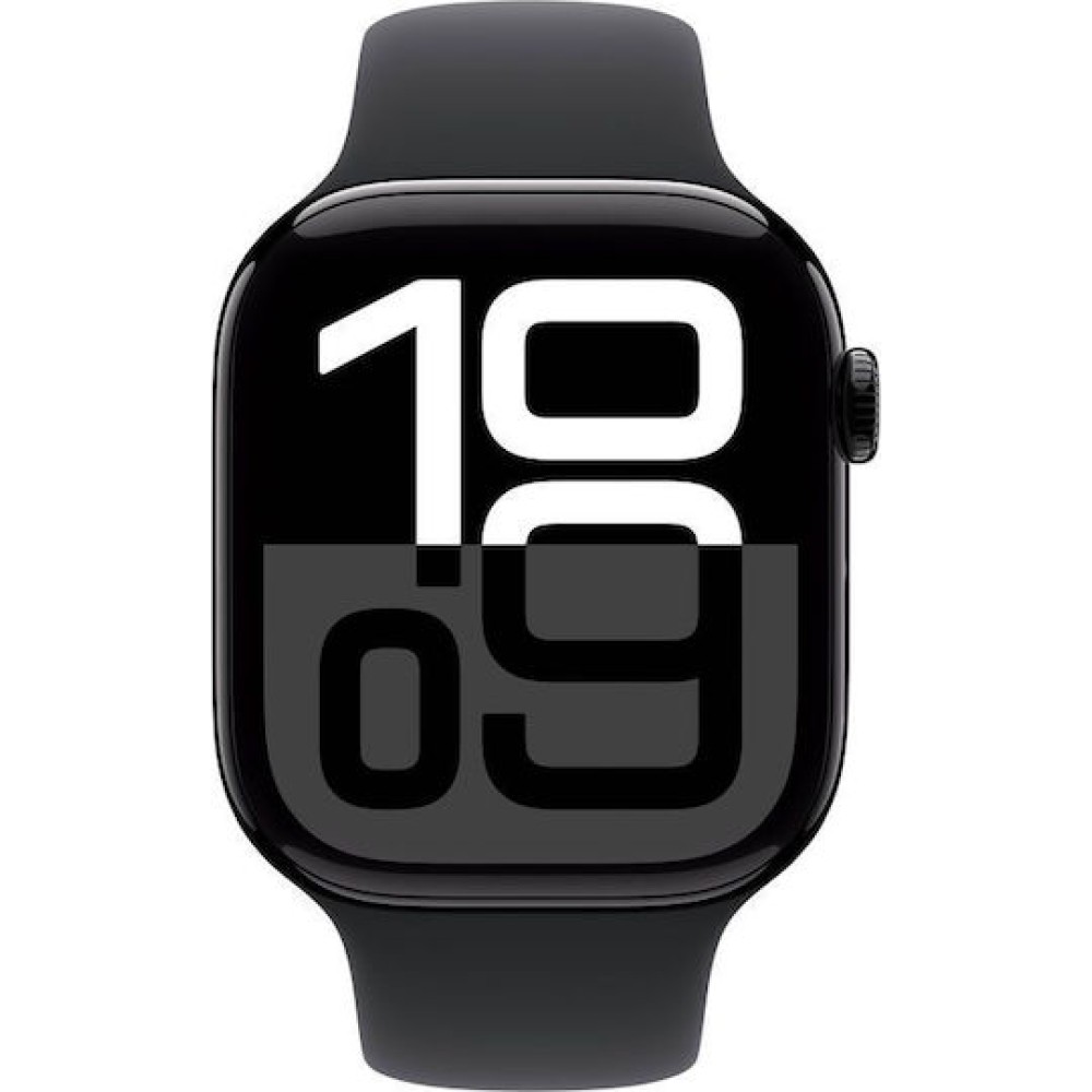 Apple Watch Series 10 Aluminium 42mm Αδιάβροχο με Παλμογράφο (Jet Black με Black Sport Band (S/M))