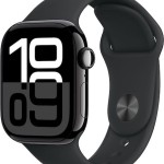 Apple Watch Series 10 Aluminium 42mm Αδιάβροχο με Παλμογράφο (Jet Black με Black Sport Band (M/L))