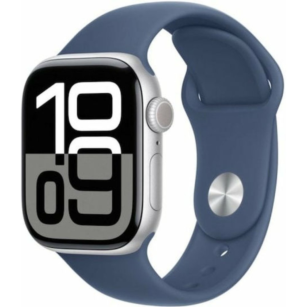 Apple Watch Series 10 Aluminium 42mm Αδιάβροχο με Παλμογράφο (Silver με Denim Sport Band (S/M))