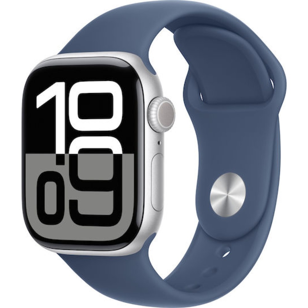 Apple Watch Series 10 Aluminium 42mm Αδιάβροχο με Παλμογράφο (Silver με Denim Sport Band (M/L))