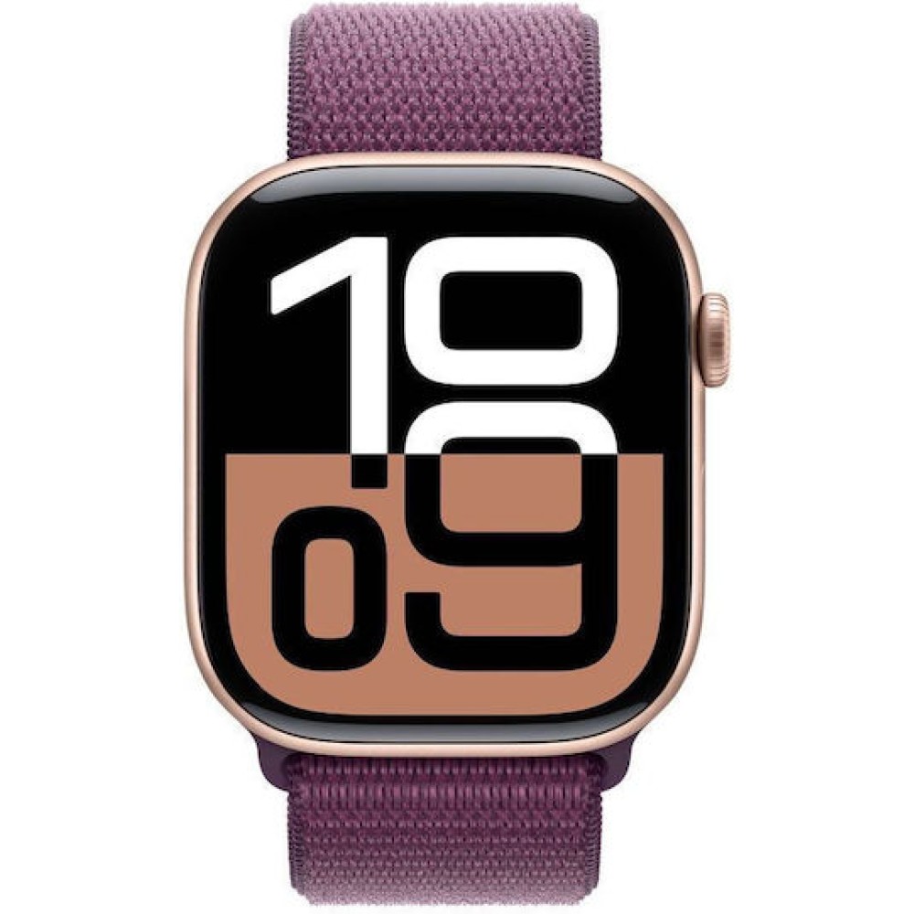 Apple Watch Series 10 Aluminium 42mm Αδιάβροχο με Παλμογράφο (Rose Gold με Plum Sport Loop)