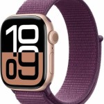 Apple Watch Series 10 Aluminium 42mm Αδιάβροχο με Παλμογράφο (Rose Gold με Plum Sport Loop)