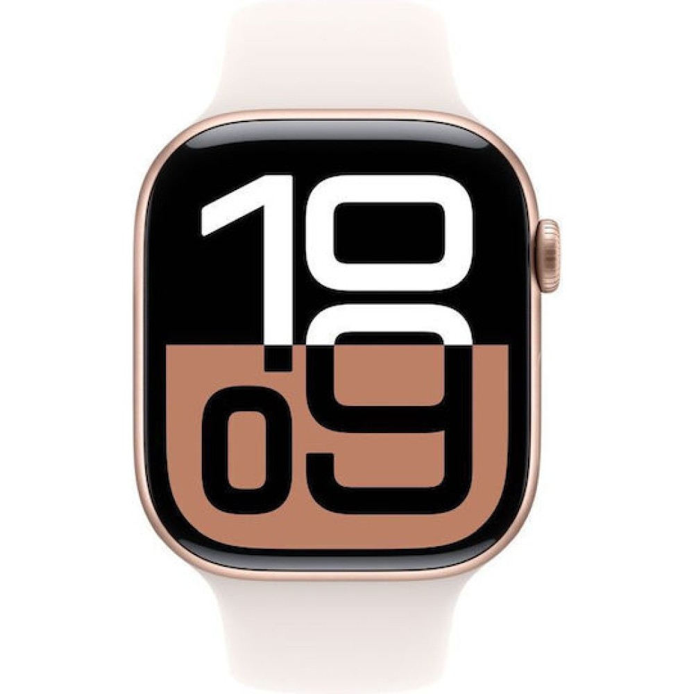 Apple Watch Series 10 Aluminium 46mm Αδιάβροχο με Παλμογράφο (Rose Gold με Light Blush Sport Band (M/L))