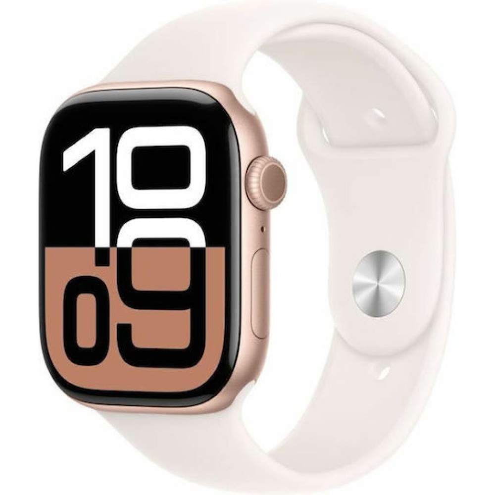 Apple Watch Series 10 Aluminium 46mm Αδιάβροχο με Παλμογράφο (Rose Gold με Light Blush Sport Band (M/L))
