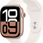 Apple Watch Series 10 Aluminium 46mm Αδιάβροχο με Παλμογράφο (Rose Gold με Light Blush Sport Band (M/L))