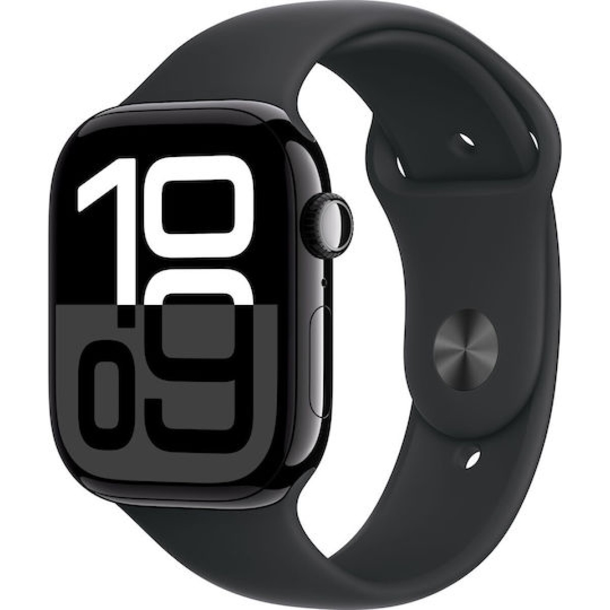 Apple Watch Series 10 Aluminium 46mm Αδιάβροχο με Παλμογράφο (Jet Black με Black Sport Band (S/M))