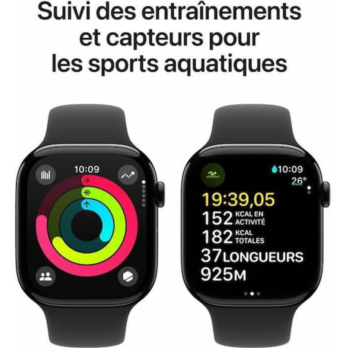 Apple Watch Series 10 Aluminium 46mm Αδιάβροχο με Παλμογράφο (Jet Black με Black Sport Band (M/L))
