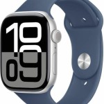 Apple Watch Series 10 Aluminium 46mm Αδιάβροχο με Παλμογράφο (Silver με Denim Sport Band (M/L))