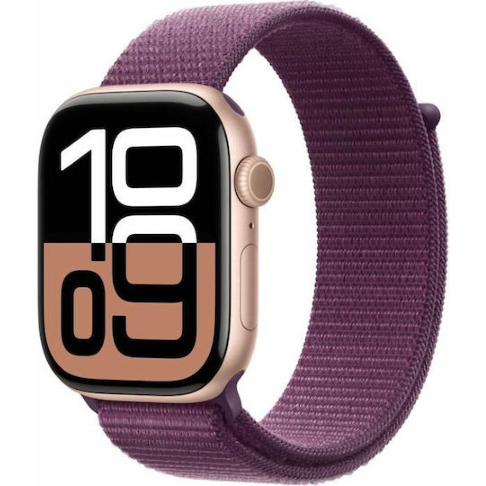 Apple Watch Series 10 Aluminium 46mm Αδιάβροχο με Παλμογράφο (Rose Gold με Plum Sport Loop)