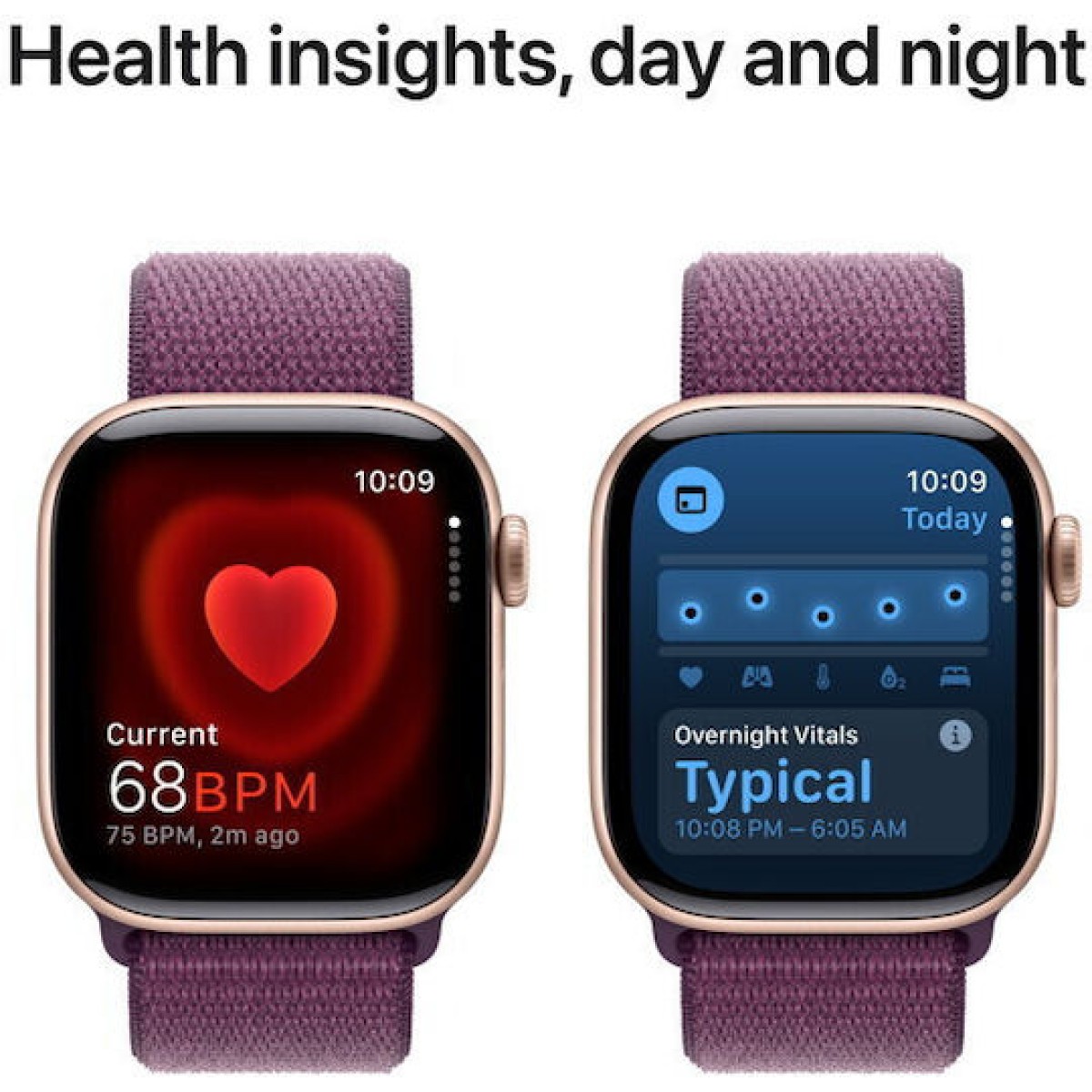 Apple Watch Series 10 Aluminium 46mm Αδιάβροχο με Παλμογράφο (Rose Gold με Plum Sport Loop)