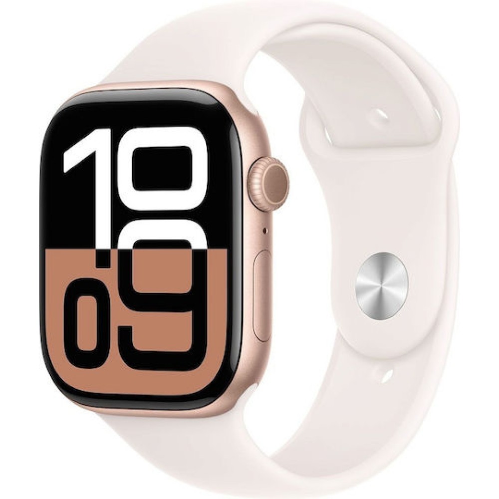 Apple Watch Series 10 Cellular Aluminium 42mm Αδιάβροχο με eSIM και Παλμογράφο (Rose Gold με Light Blush Sport Band (S/M))