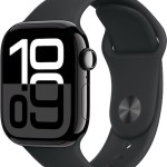 Apple Watch Series 10 Cellular Aluminium 42mm Αδιάβροχο με eSIM και Παλμογράφο (Jet Black Aluminium Case with Sport Band M/L)