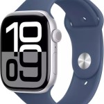 Apple Watch Series 10 Cellular Aluminium 42mm Αδιάβροχο με eSIM και Παλμογράφο (Silver Aluminium Denim Sport Band M/L)