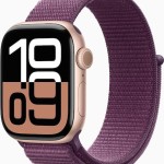 Apple Watch Series 10 Cellular Aluminium 42mm Αδιάβροχο με eSIM και Παλμογράφο (Rose Gold με Plum Sport Loop)