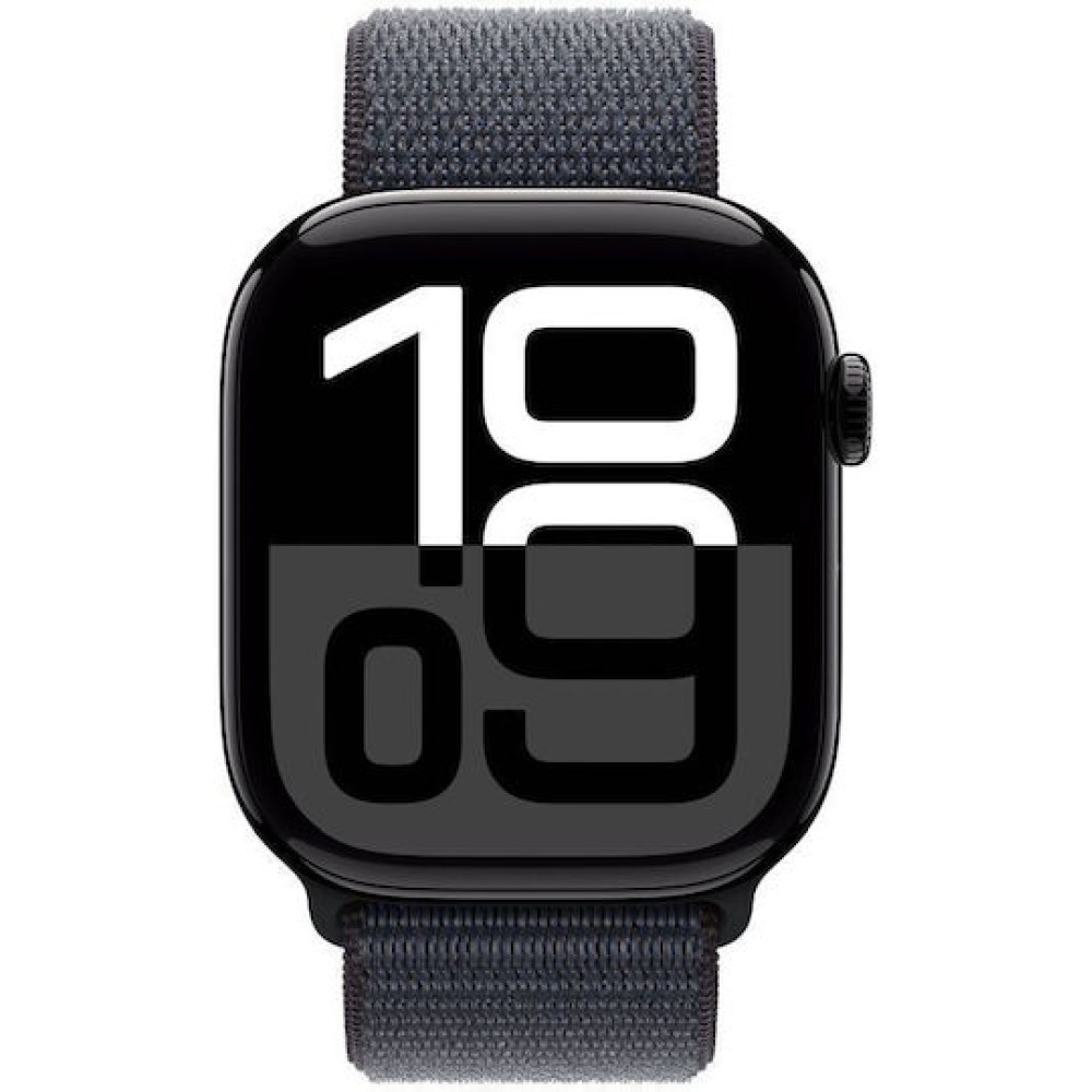 Apple Watch Series 10 Cellular Aluminium 42mm Αδιάβροχο με eSIM και Παλμογράφο (Sport Loop Jet Black/Ink)