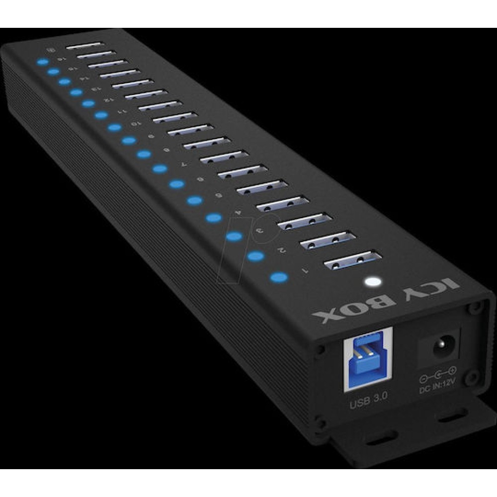 Icy Box USB 3.2 Hub 16 Θυρών με σύνδεση USB-A & Θύρα Φόρτισης και Εξωτερική Παροχή Ρεύματος