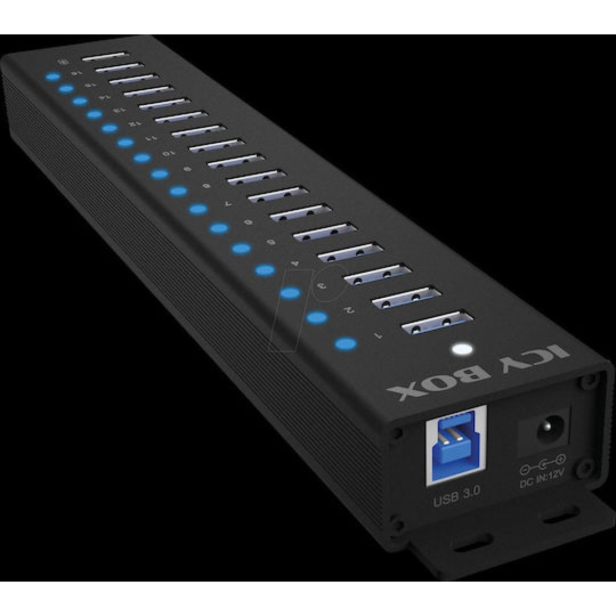Icy Box USB 3.2 Hub 16 Θυρών με σύνδεση USB-A & Θύρα Φόρτισης και Εξωτερική Παροχή Ρεύματος