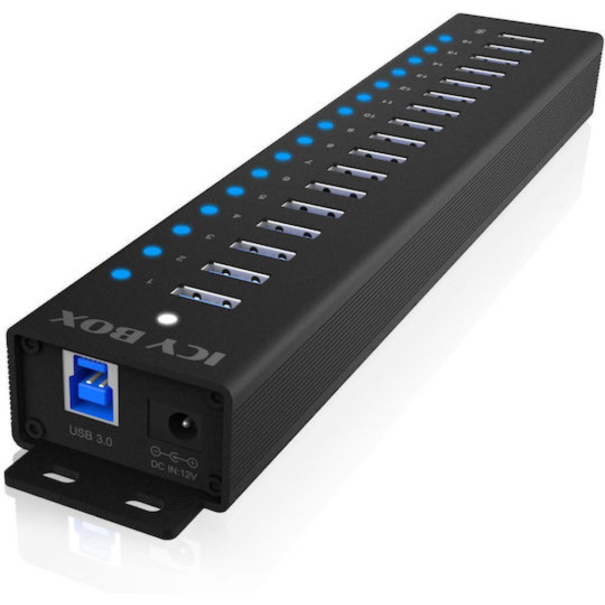 Icy Box USB 3.2 Hub 16 Θυρών με σύνδεση USB-A & Θύρα Φόρτισης και Εξωτερική Παροχή Ρεύματος