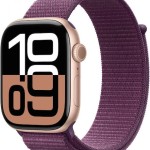 Apple Watch Series 10 Cellular Aluminium 46mm Αδιάβροχο με eSIM και Παλμογράφο (Rose Gold / Plum Sport Loop)