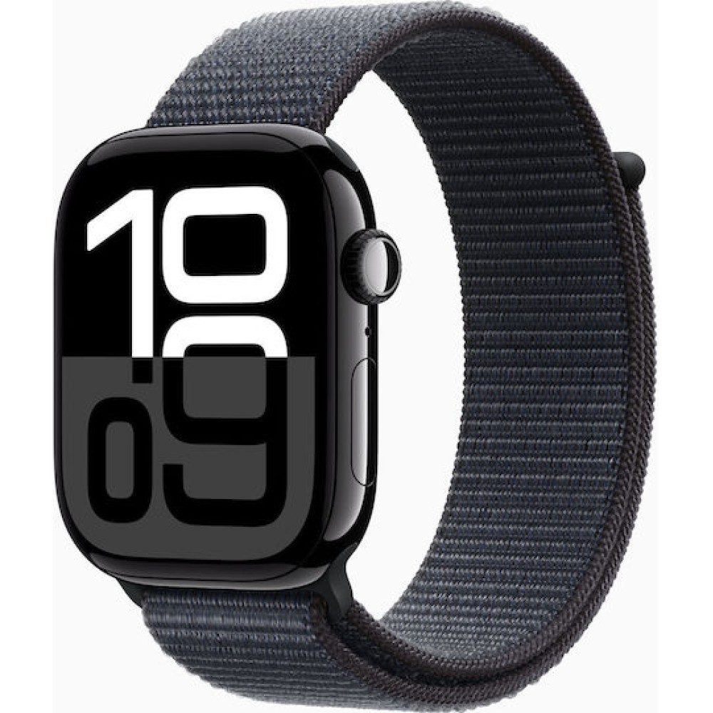 Apple Watch Series 10 Cellular Aluminium 46mm Αδιάβροχο με eSIM και Παλμογράφο (Sport Loop Jet Black/Ink)
