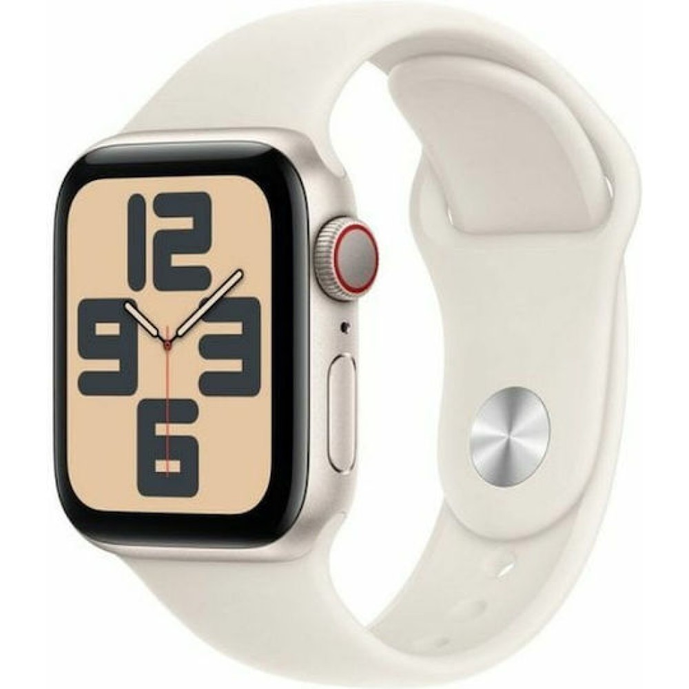 Apple Watch SE 2024 Cellular Aluminium 40mm Αδιάβροχο με eSIM και Παλμογράφο (Starlight με Starlight Sport Band (S/M))