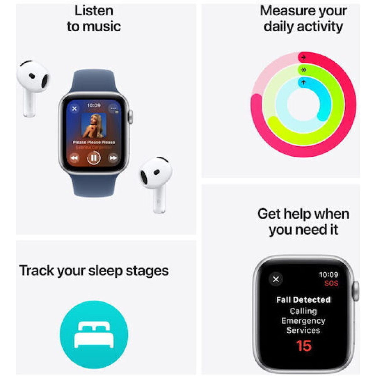 Apple Watch SE 2024 Cellular Aluminium 40mm Αδιάβροχο με eSIM και Παλμογράφο (Starlight με Starlight Sport Band (S/M))