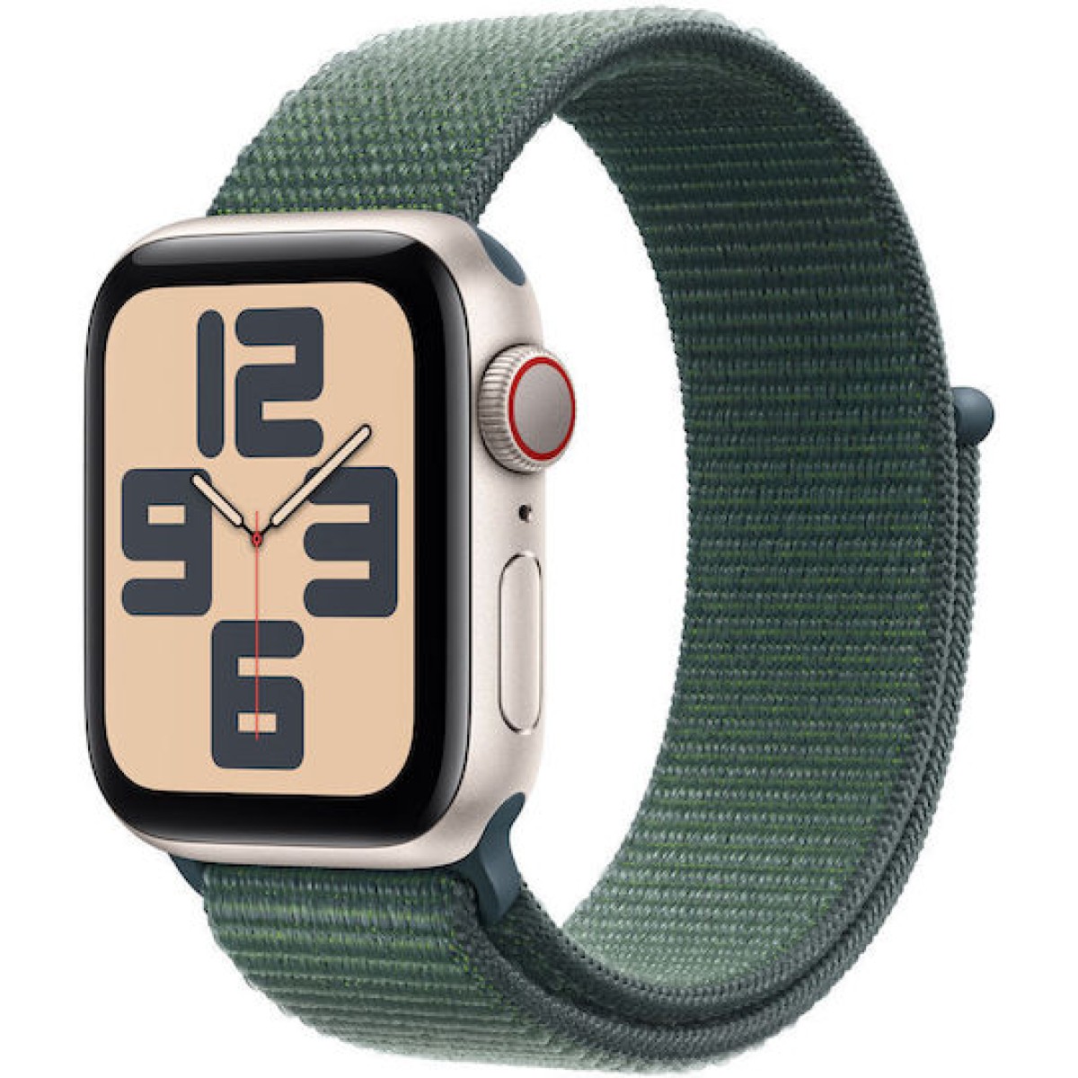 Apple Watch SE 2024 Cellular Aluminium 40mm Αδιάβροχο με eSIM και Παλμογράφο (Starlight με Lake Green Sport Loop)