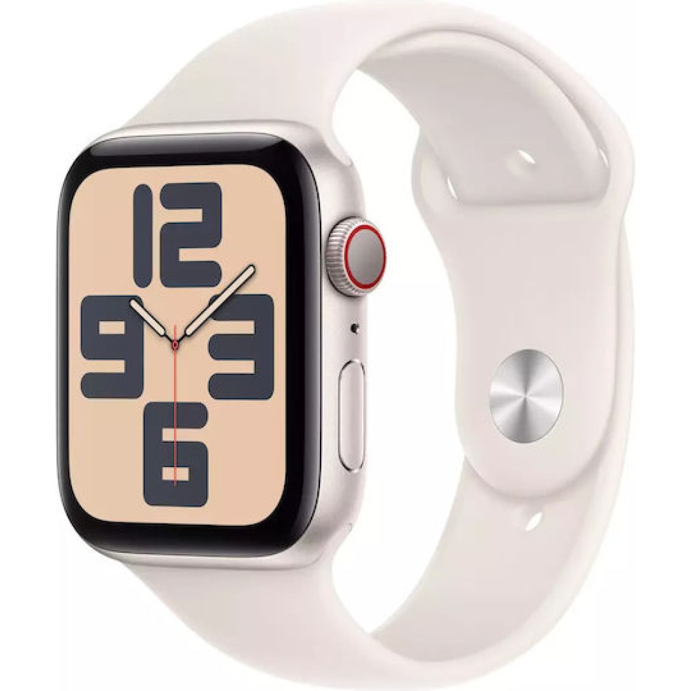 Apple Watch SE 2024 Cellular Aluminium 44mm Αδιάβροχο με eSIM και Παλμογράφο (Starlight με Starlight Sport Band (M/L))