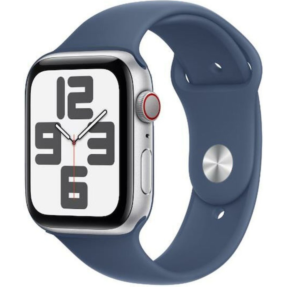 Apple Watch SE 2024 Cellular Aluminium 44mm Αδιάβροχο με eSIM και Παλμογράφο (Silver με Denim Sport Band (S/M))