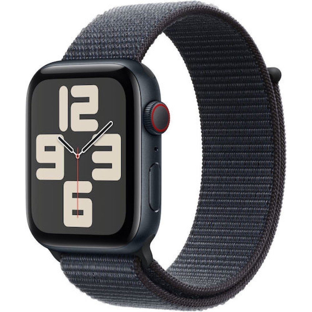 Apple Watch SE 2024 Cellular Aluminium 44mm Αδιάβροχο με eSIM και Παλμογράφο (Midnight με Midnight Sport Loop (M/L))