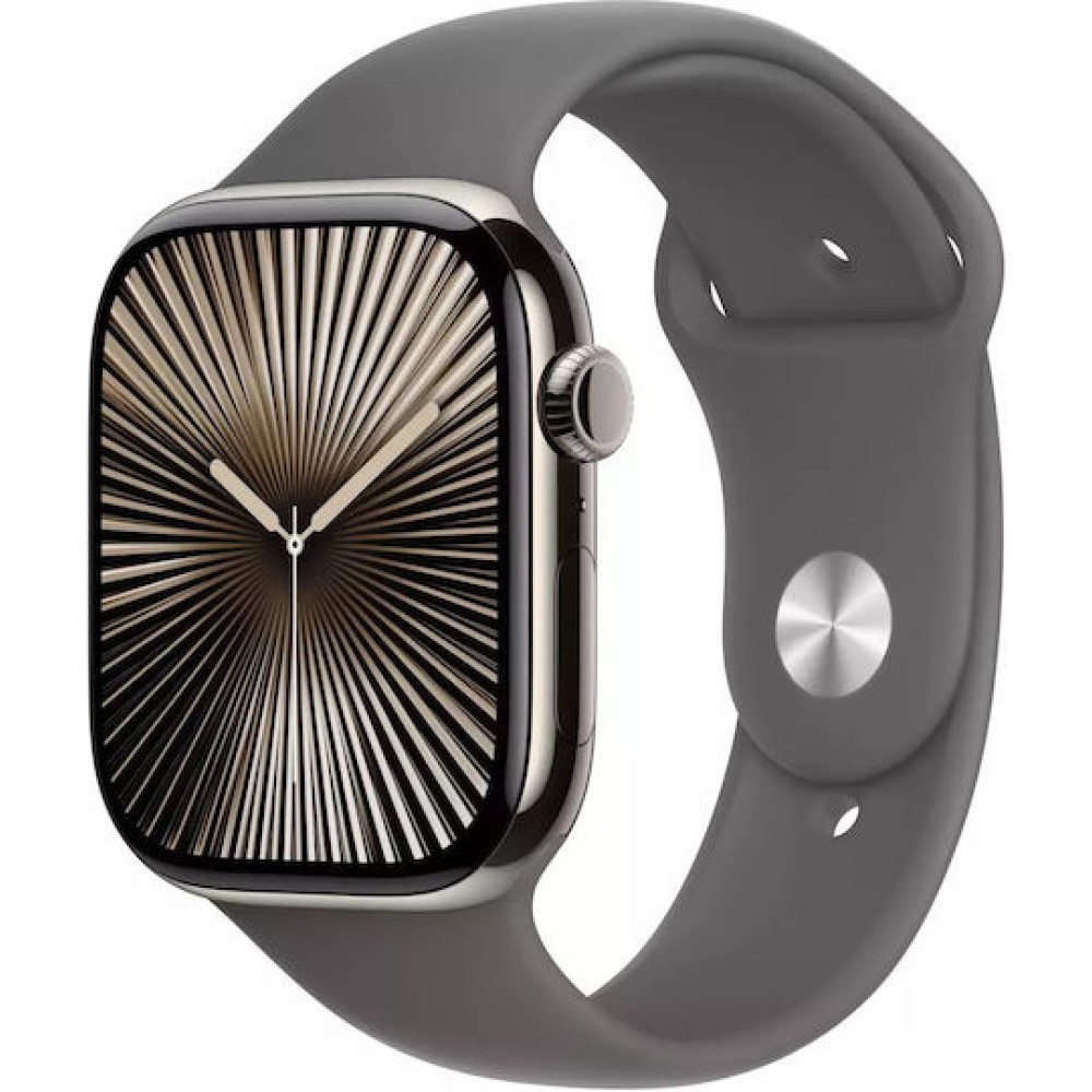Apple Watch Series 10 Cellular Titanium 42mm Αδιάβροχο με eSIM και Παλμογράφο (Natural Titanium Case With Stone Grey Sport Band)
