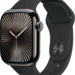 Apple Watch Series 10 Cellular Titanium 42mm Αδιάβροχο με eSIM και Παλμογράφο (Slate Titanium with Black Sport Band)