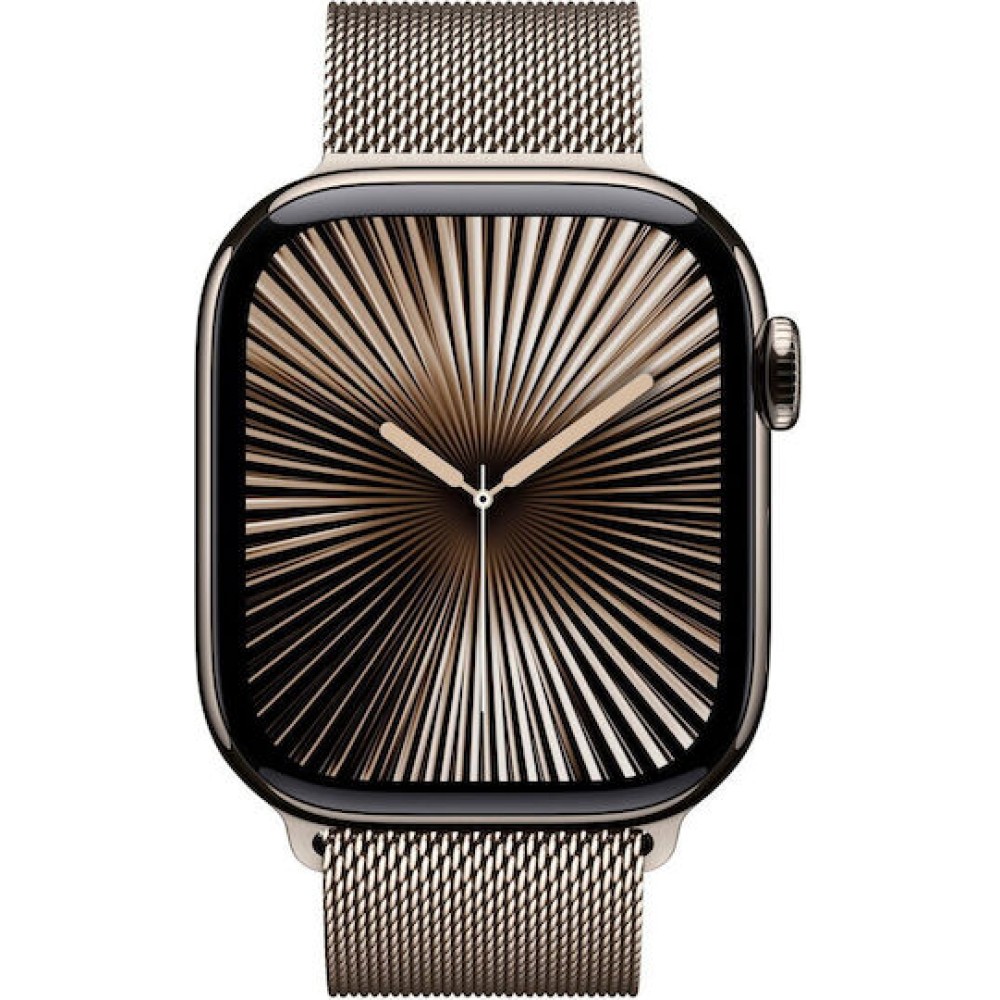 Apple Watch Series 10 Cellular Titanium 42mm Αδιάβροχο με eSIM και Παλμογράφο (Gold Titanium με Milanese Loop Gold)