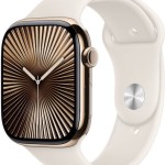 Apple Watch Series 10 Cellular Titanium 46mm Αδιάβροχο με eSIM και Παλμογράφο (Gold Titanium με Starlight Sport Band (M/L))