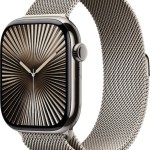 Apple Watch Series 10 Cellular Titanium 46mm Αδιάβροχο με eSIM και Παλμογράφο (Gold - Milanese Loop Natural S/M)