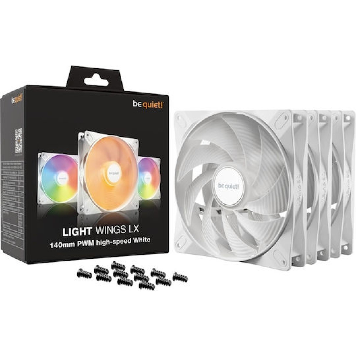 Be Quiet Light Wings LX HS Case Fan 140mm με ARGB Φωτισμό και Σύνδεση 3-Pin / 4-Pin PWM 3τμχ Λευκό