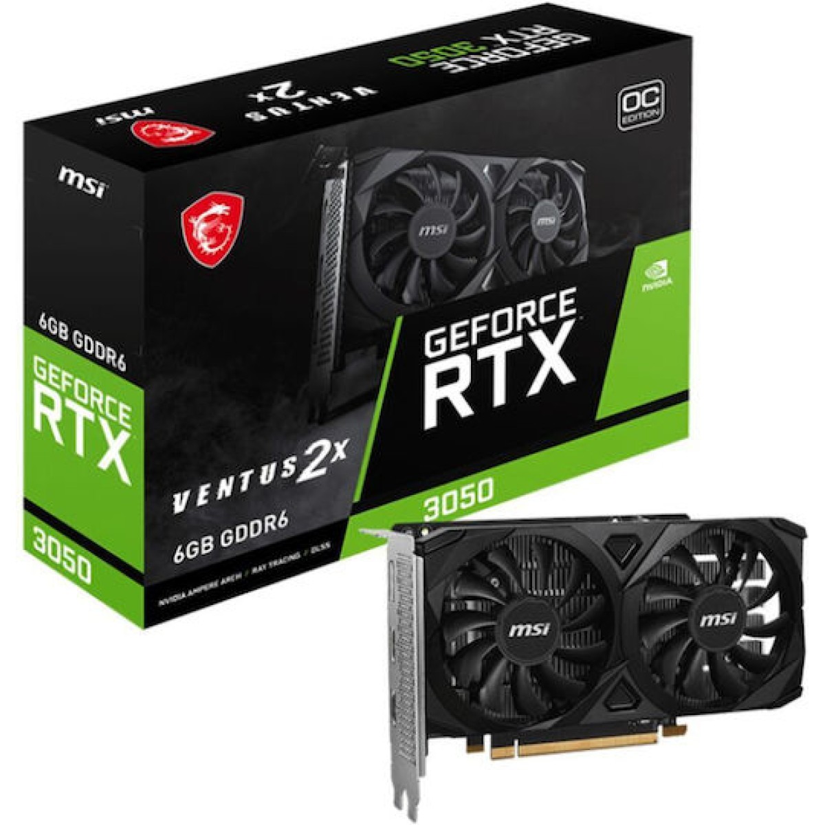 MSI GeForce RTX 3050 6GB GDDR6 Ventus 2X E 6G OC Κάρτα Γραφικών