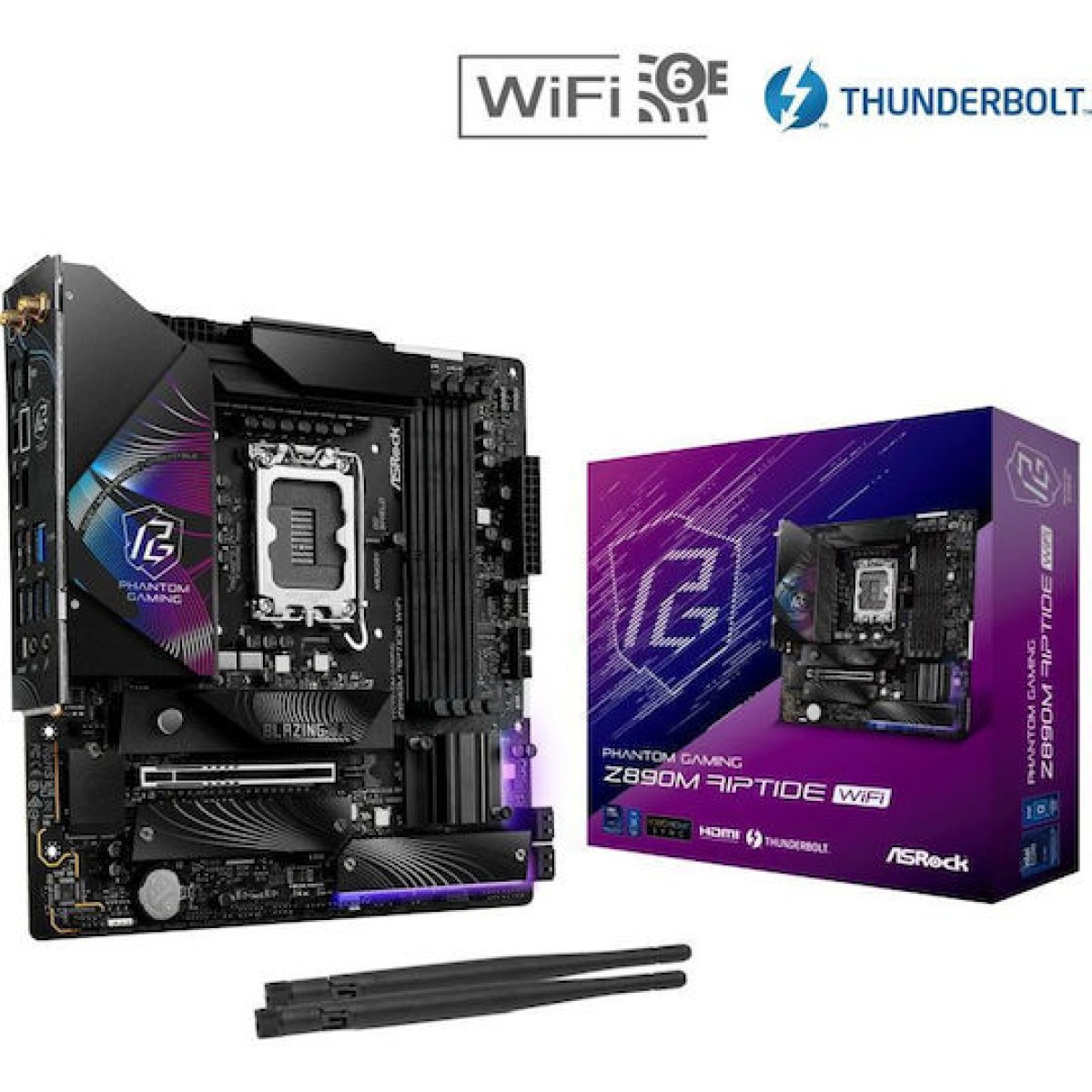 ASRock Phantom Gaming Z890M Riptide WiFi Motherboard Micro ATX με Intel 1851 Socket 90-MXBPK0-A0UAYZ