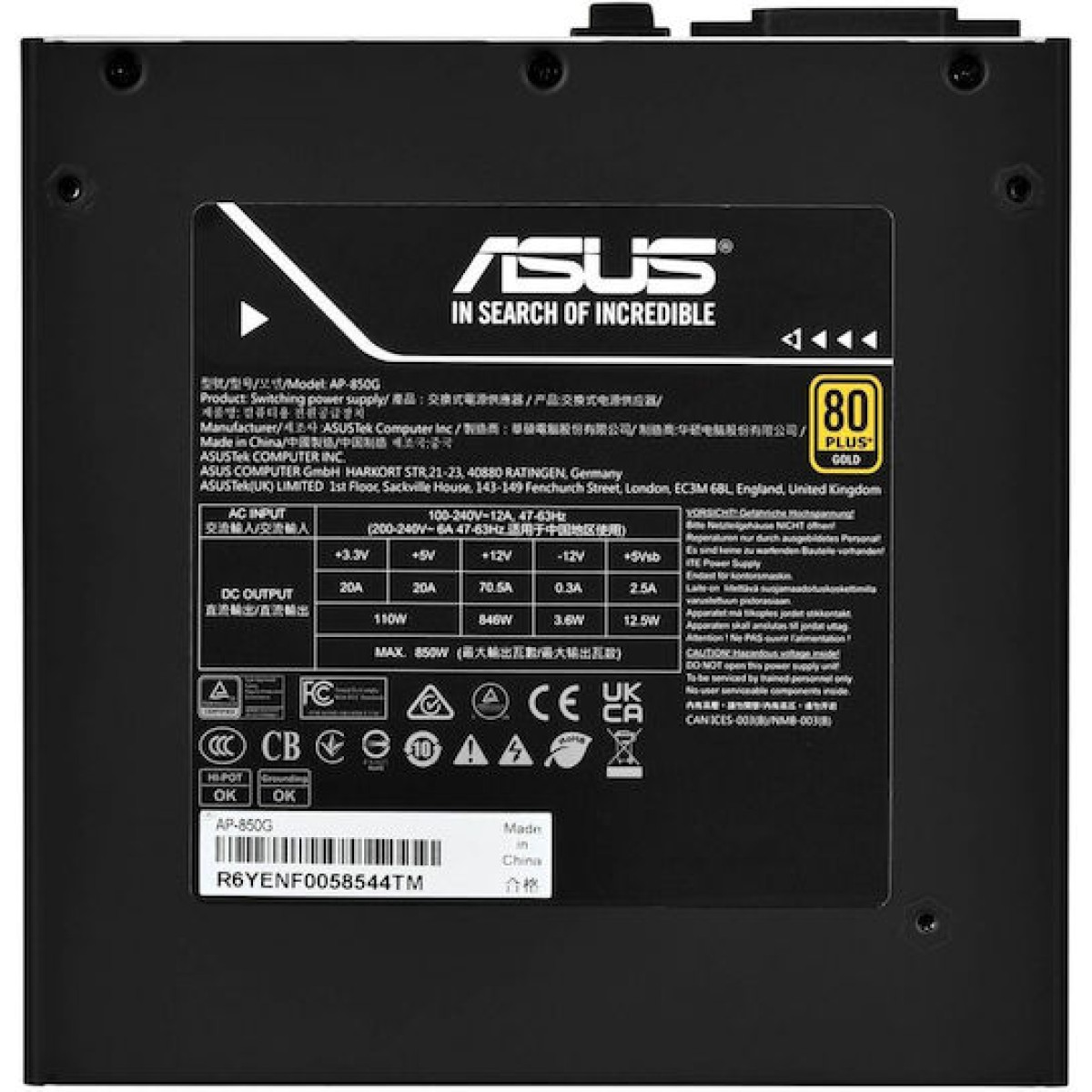 Asus Prime 850W Λευκό Τροφοδοτικό Υπολογιστή Full Modular 80 Plus Gold